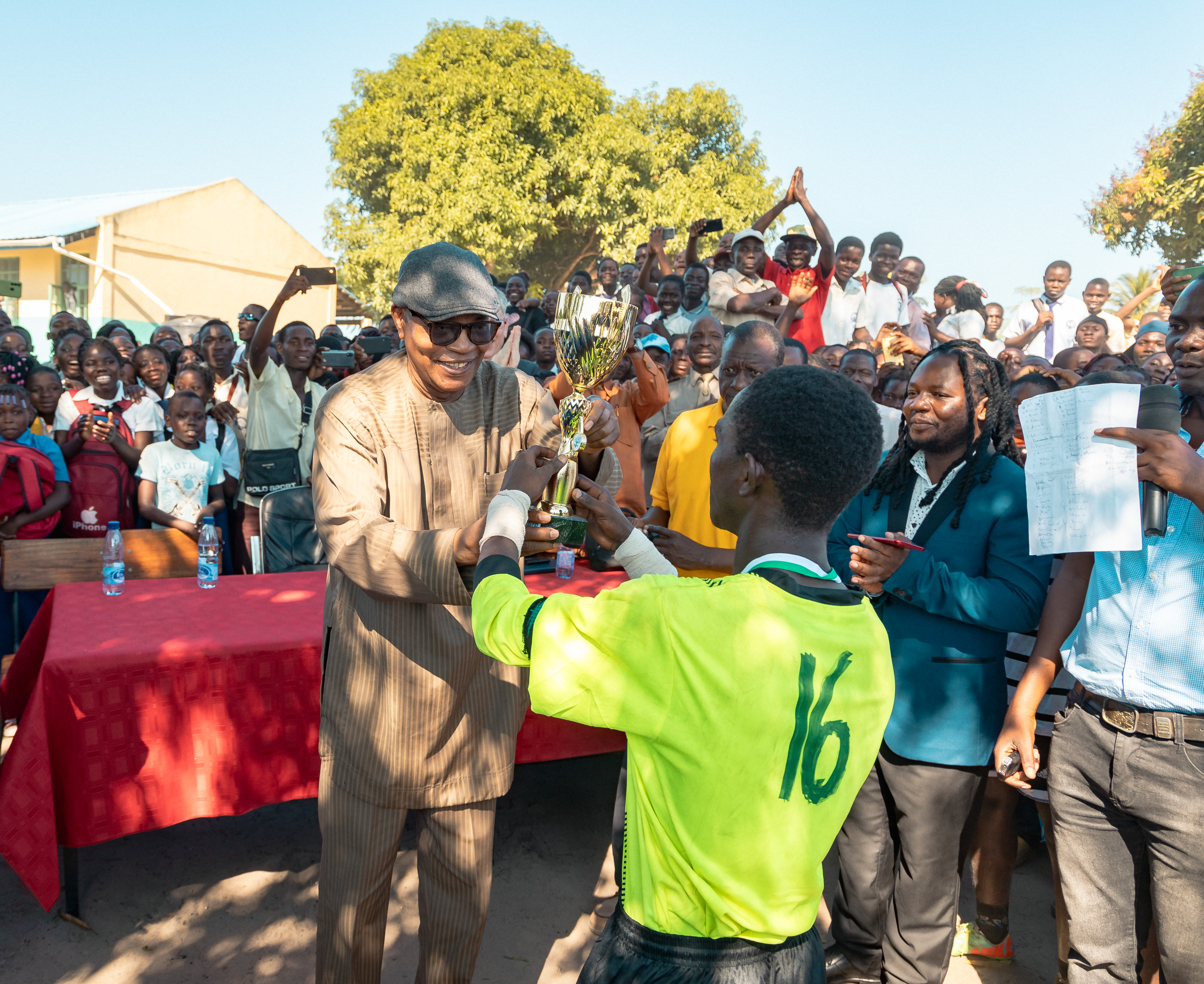 The High Representative for Silencing the Guns, Dr. Mohamed Ibn Chambas participated in a Peace Clubs activity - a Peace Cup - with children of DDR beneficiaries in the spirit of national reconciliation during his visit to central Mozambique, Dondo, Sofala province, June 2024.