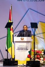 President Filipe Jacinto Nyusi during the official closing ceremony for the disarmament and demobilisation phase held in Maputo on 23 June 2023.