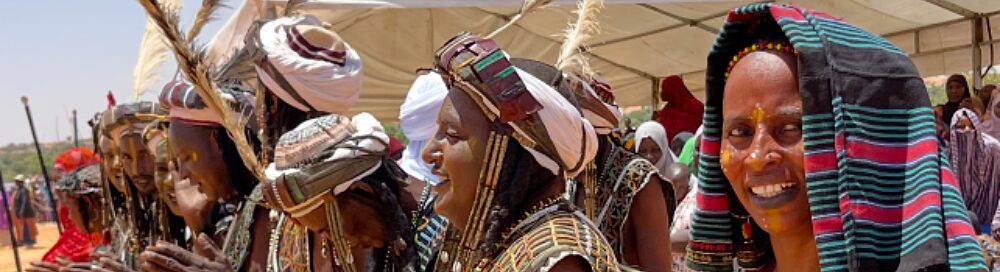 Peuls, traditional pastoral herders, in ceremonial dress at the Festival des Civilisations du Fleuve Niger.