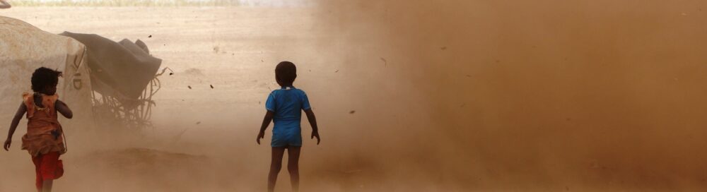Children in dust storm in Ethiopia.