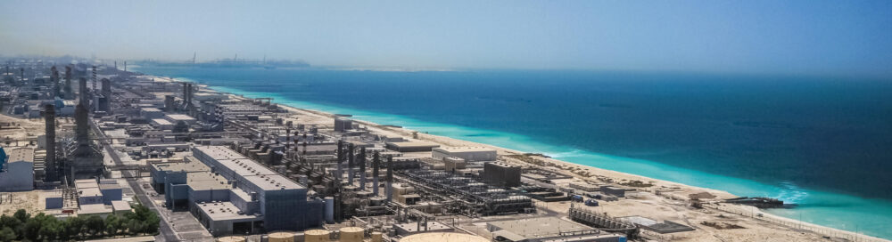 Modern desalination plant on the shores of the Arabian Gulf.