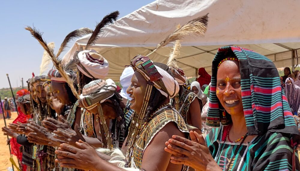 Peuls, traditional pastoral herders, in ceremonial dress at the Festival des Civilisations du Fleuve Niger.