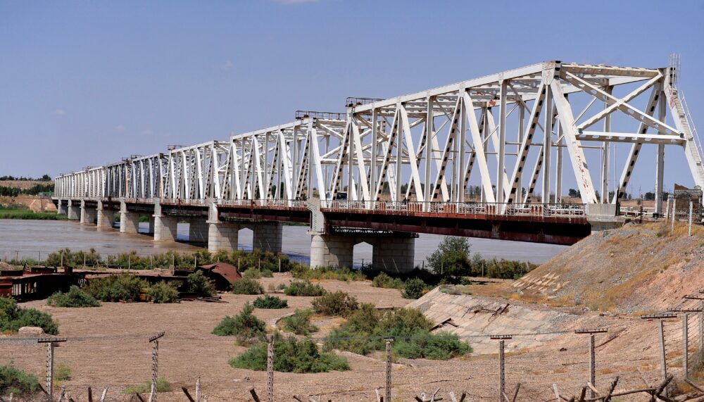 The "Friendship Bridge" runs across the Amu Darya River between Uzbekistan and Afghanistan |