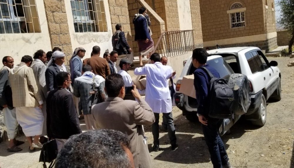 A car full of medicine arrives at the health center in Al-Absiyya, Yemen. |