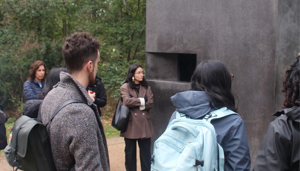 Discussion in front of the Memorial to Homosexuals Persecuted Under Nazism, which was opened in 2008.