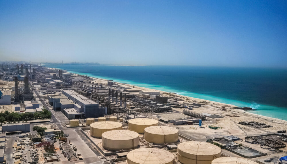 Modern desalination plant on the shores of the Arabian Gulf.