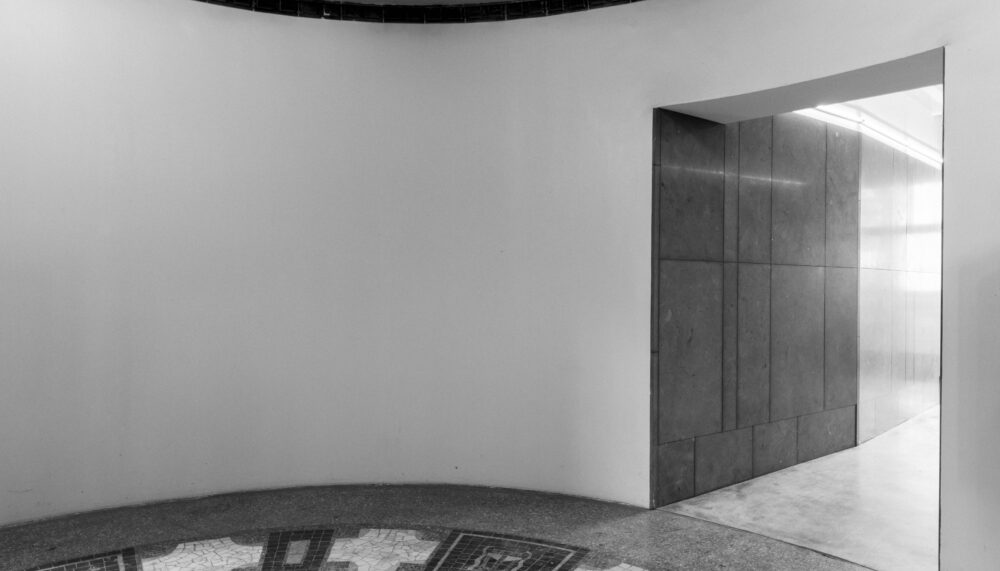 Black and white abstract image of Berghof Foundation Headquarters.