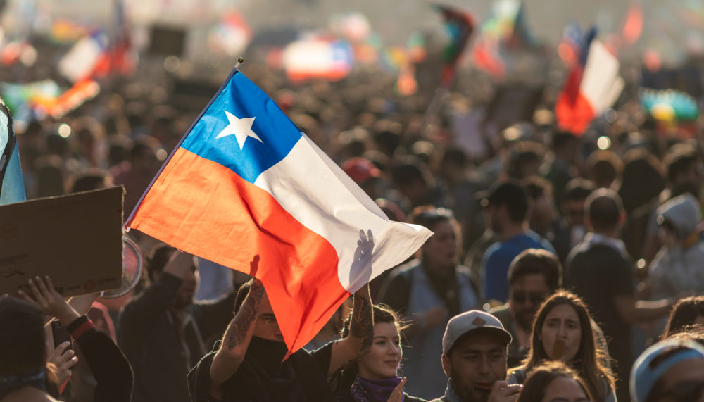 People are protesting in the streets of Santiago de Chile,