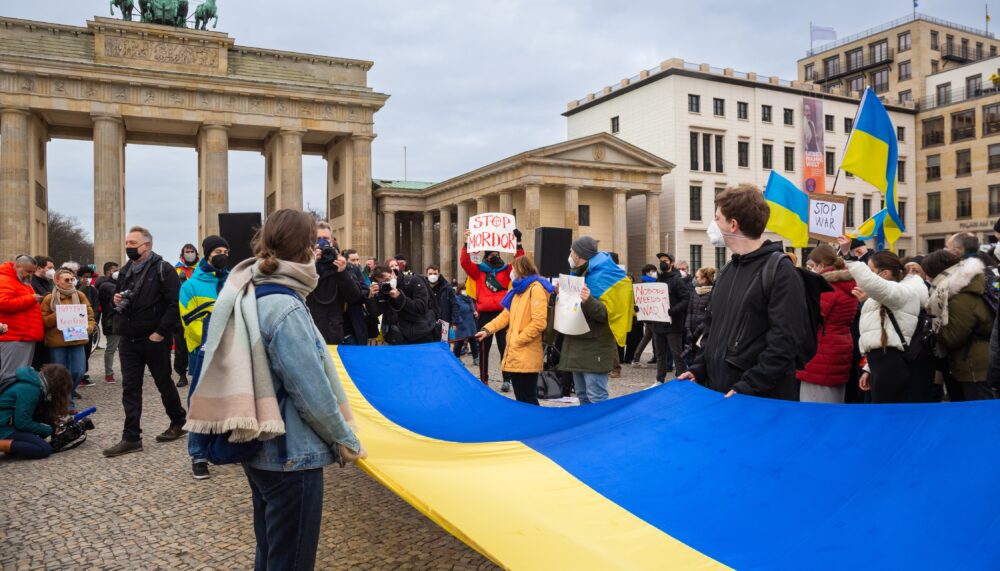 Protests in solidarity with Ukraine in February 2022 in Berlin,