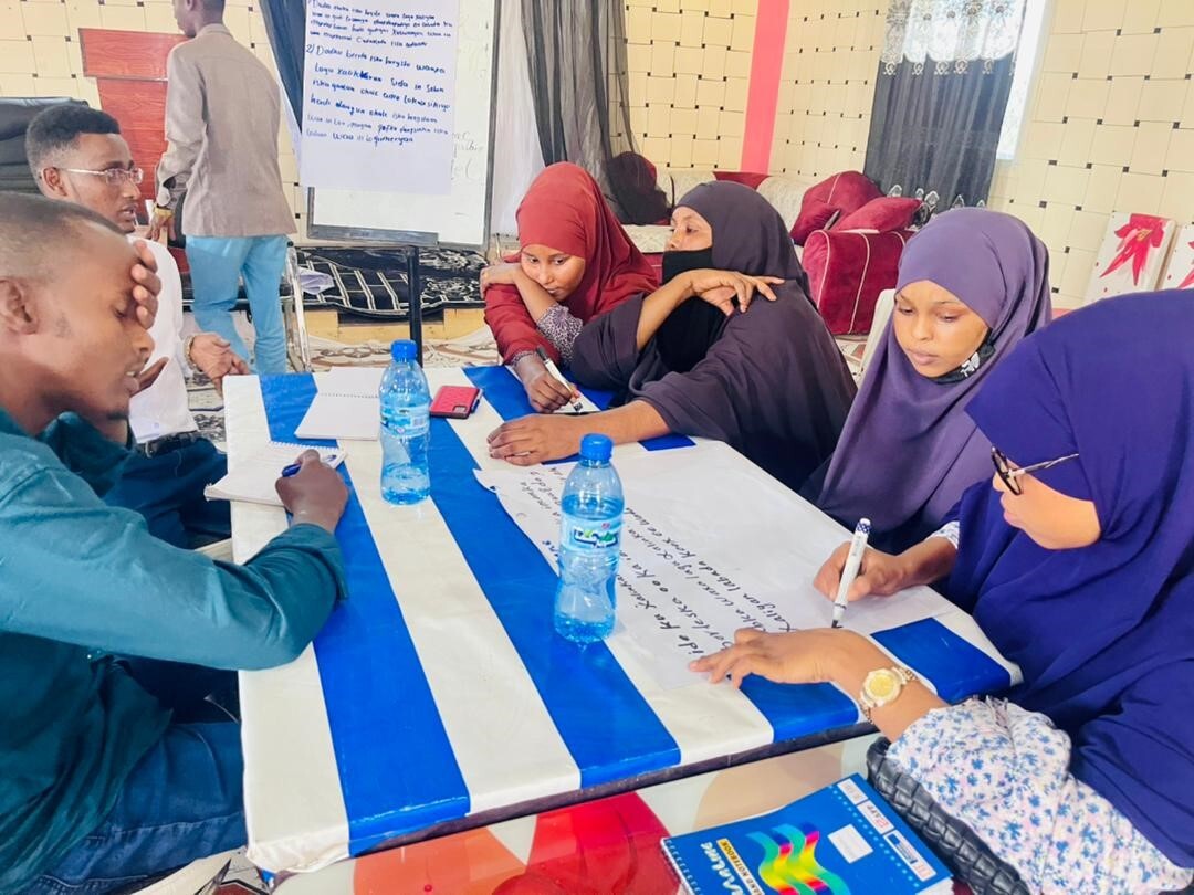 A group of community members from Beledweyne learning about conflict transformation.