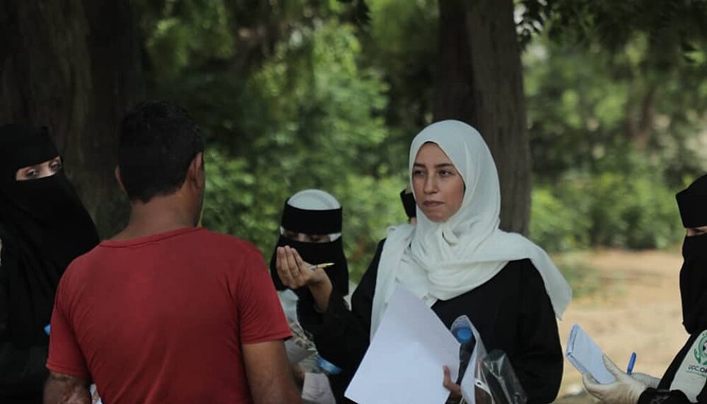 During a climate adaptation training for civil society organisations in Aden, the facilitator leads a field visit to Al‑Musabeen Farm, Dar Saad, Yemen.