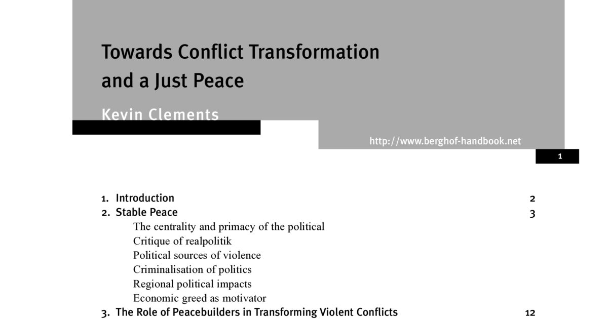 Towards Conflict Transformation and a Just Peace - Berghof Foundation