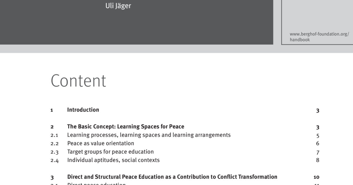 Peace Education and Conflict Transformation - Berghof Foundation